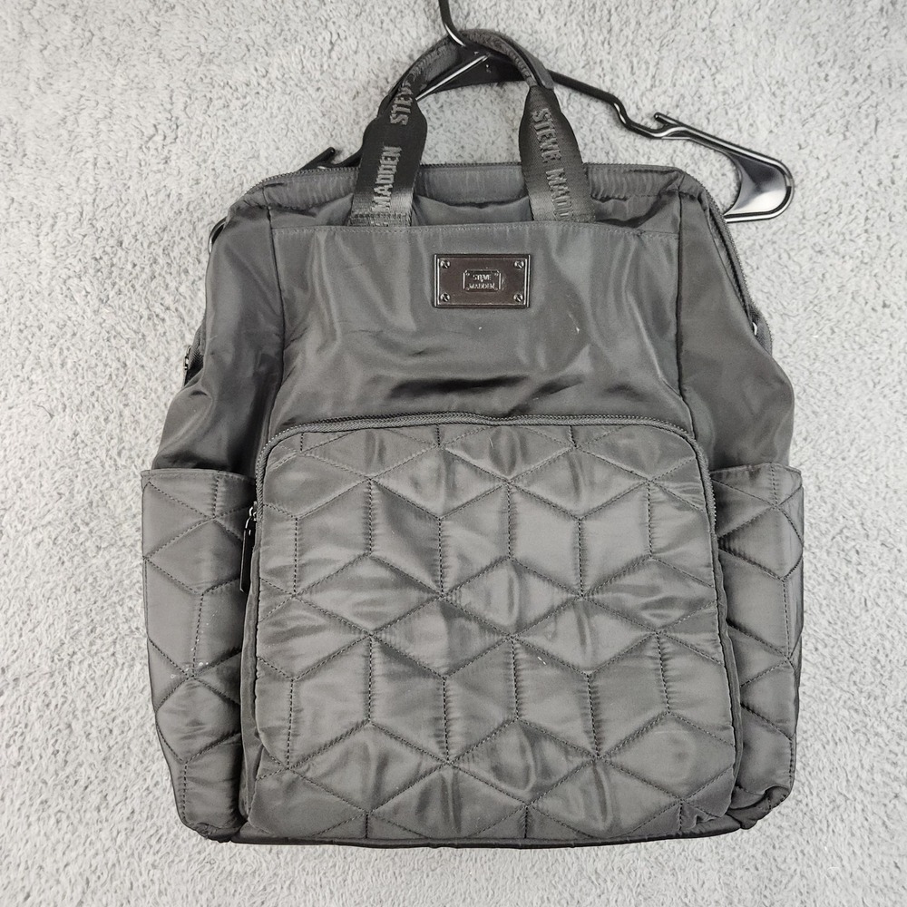 Steve Madden Backpack Large Black Quilted Nylon Travel Bag Diaperbag 16"x 6"